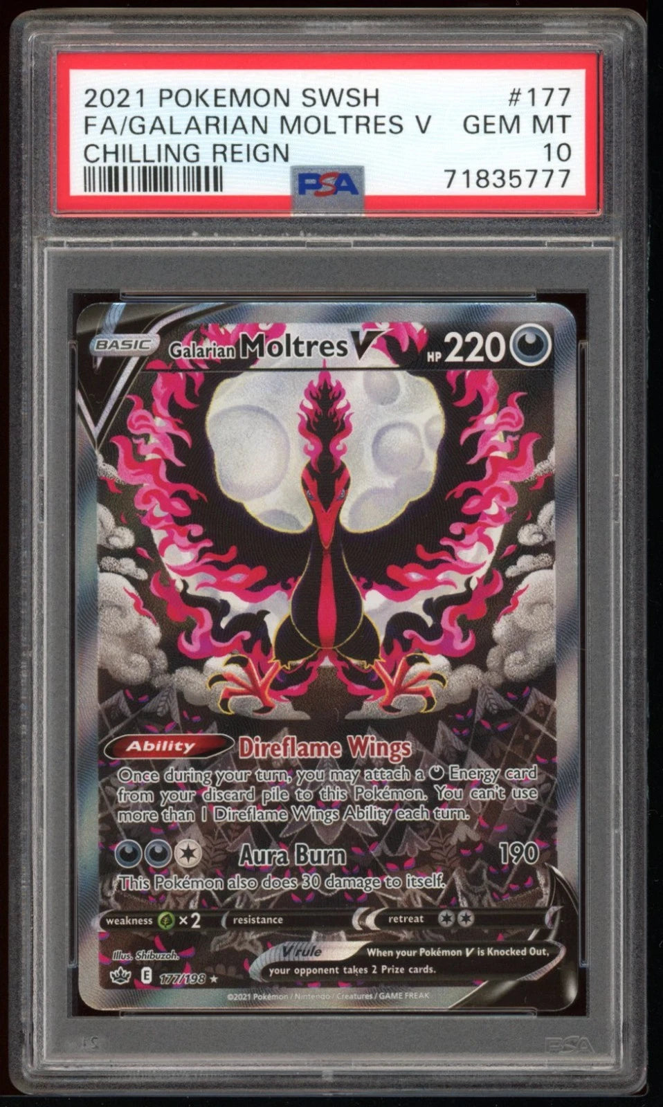 PSA 10 GALARIAN MOLTRES V 177/198 - CHILLING REIGN (ENG)